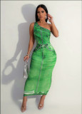 Print Slash Shoulder Long Dress GTJR-RC3239