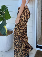 Leopard-Print Chiffon Fishtail Skirt  GKLK-D4315729Y