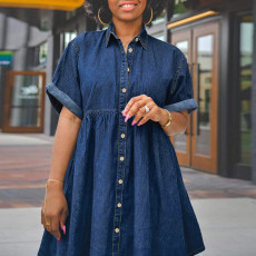 Plus Size Short Sleeve Slim Denim Loose Mini Dress GDAM-218662