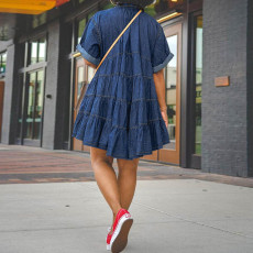 Plus Size Short Sleeve Slim Denim Loose Mini Dress GDAM-218662