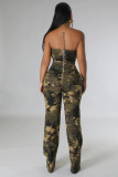 Plus Size Multicolor Print Wrap Chest Jumpsuit GHXF-HX0372