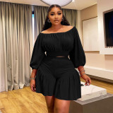 Plus Size Pleated One Shoulder Two Piece Short Set NNWF-8067