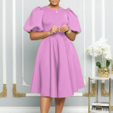 Plus Size Puff Sleeve A-Line Midi Dress GMLF-3178