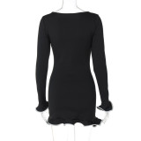Long Sleeve Ruffles Solid Mini Dress GLAG-D4716929G