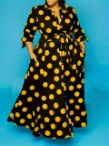 Plus Size Polka Dots Print Shirt Dress GAWE-TB5172