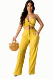 Solid Color Wrap Chest Loose Two Piece Pants Set XHXF-8593