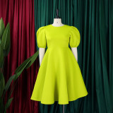 Plus Size Puff Sleeve A-Line Midi Dress GMLF-3178