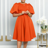 Plus Size Puff Sleeve A-Line Midi Dress GMLF-3178