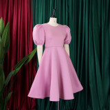 Plus Size Puff Sleeve A-Line Midi Dress GMLF-3178