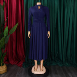 Solid Color Long Sleeve Pleated Maxi Dress GMLF-3252