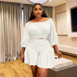 Plus Size Pleated One Shoulder Two Piece Short Set NNWF-8067