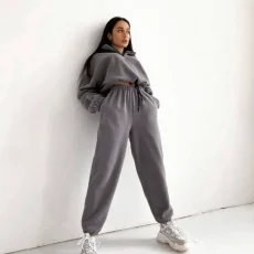 Loose Zipper Sweatshirt Two Piece Pant Set GLXF-M5972