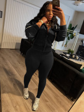 Zipper Long Sleeve Hooded Two Piece Pants Set CH-25089