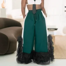 Plus Size Loose Patchwork Wide Leg Pants NNWF-8125