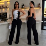 Wrap Chest Contrast Color Jumpsuit GZIY-6008