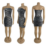 Leopard Print Wrap Chest Sequin Skirt GZIY-6018