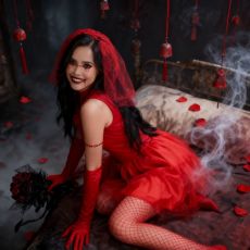 Halloween Ghost Bride Red Mini Dress GMMD-8113