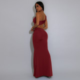 Solid Color Single Shoulder Pleated Maxi Dress GZIY-ZY6238