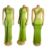 Single Shoulder Backless Pleated Maxi Dress GZIY-6238