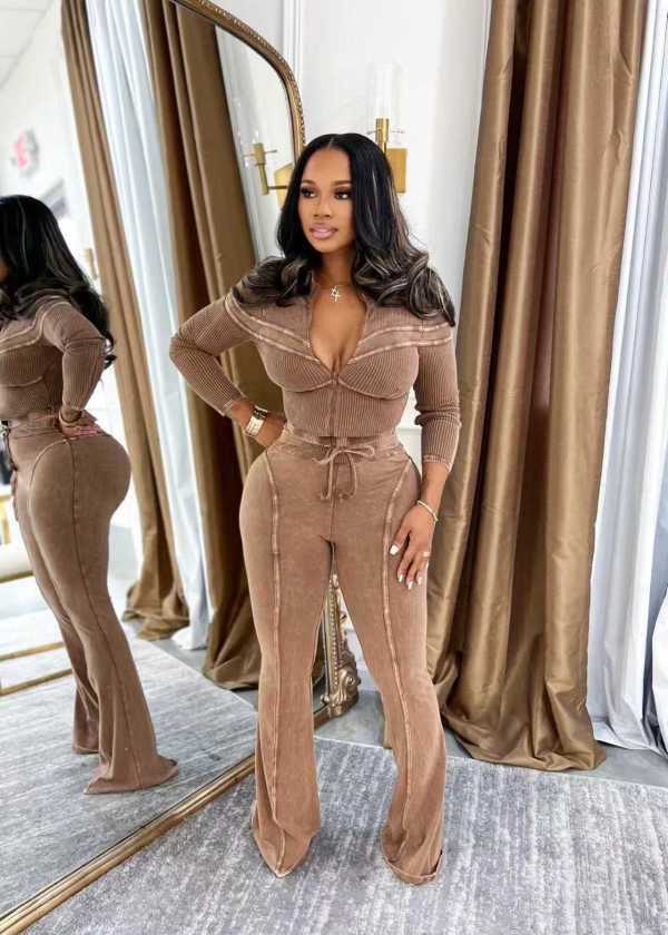 Long Sleeve Patchwork Two Piece Pants Set NYF-8199