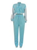 Color Block Long Sleeve Sport Two Piece Pants Set FENF-6007