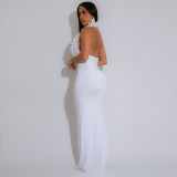 Halterneck Deep V Neck Backless Maxi Dress GZIY-6211