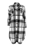 Plaid Print Long Sleeve Long Coats YH-5339