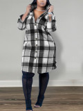 Plaid Print Long Sleeve Long Coats YH-5339