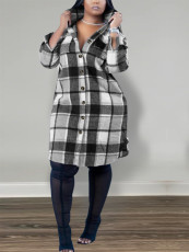 Plaid Print Long Sleeve Long Coats YH-5339