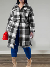 Plaid Print Long Sleeve Long Coats YH-5339