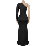 Singlle Shoulder Long Sleeve Maxi Dress BY-7543
