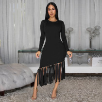 Solid Color Tassel Long Dress BY-7533