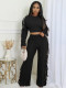 Solid Color Knits Tassel Two Piece Pants Set TK-6346