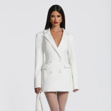 Solid Color Long Sleeve Blazer Dress GSZM-D25DS420