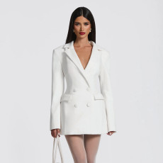 Solid Color Long Sleeve Blazer Dress GSZM-D25DS420