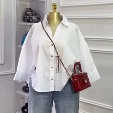 Loose Solid Color 3/4 Sleeve Shirts GCNE-73145