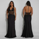 Lace V Neck Backless Maxi Dress BY-7546