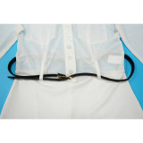 See Through Long Sleeve Belt Tight Jumpsuit YF-10910