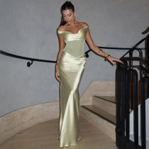 One Shoulder Mesh Slim Maxi Dress DLSF-K25D76182