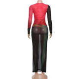 Color Block Long Sleeve Maxi Dress GSLF-K25D82271