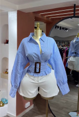 Strtipe Tie Up Long Sleeve Shirt GCNE-72982