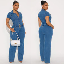 Fashion Short Sleeve Denim Jumpsuit LX-6068
