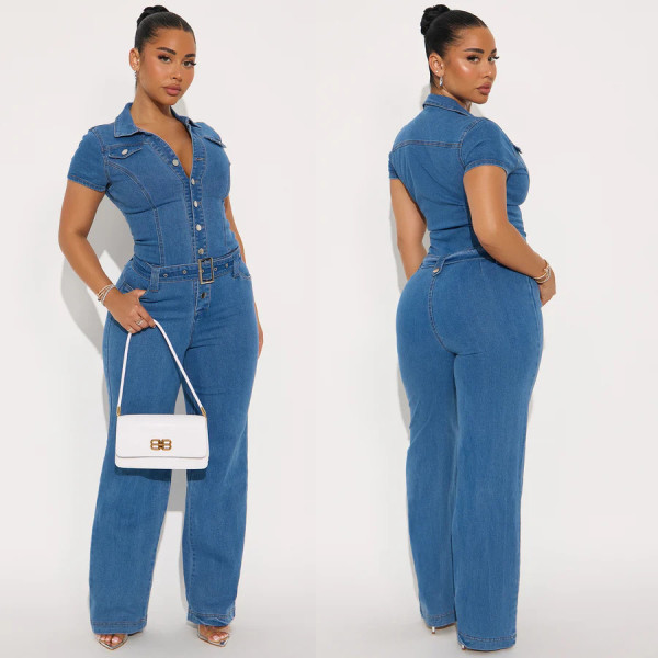Fashion Short Sleeve Denim Jumpsuit LX-6068