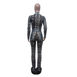 Mesh Print Long Sleeve Two Piece Pants Set MEM-88668