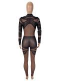 Mesh Irregular Stripe Print Jumpsuit SHD-9564