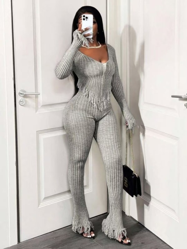 Knits Tassel Casual Two Piece Pants Set NYF-8201