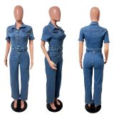 Fashion Short Sleeve Denim Jumpsuit LX-6068