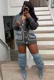 Patchwork Denim Single-breasted Loose Sweater OD-8707
