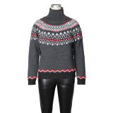 High-Neck Contrast-Color Knit Top Sweater ZSD-0348