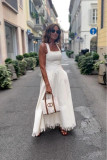 Solid Color Sling Tassel Maxi Dress GRNH-28830
